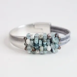 Hand Stitched Topaz & Larimar Mix 1/2 Cuff