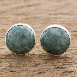 Harmonious Peace Jade & Silver Round Stud Earrings