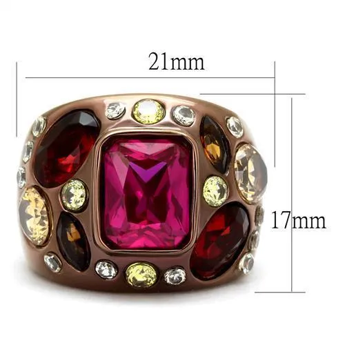 IP Coffee light Stainless Steel Ring with AAA Grade CZ in Ruby for Women Style TK1790LC