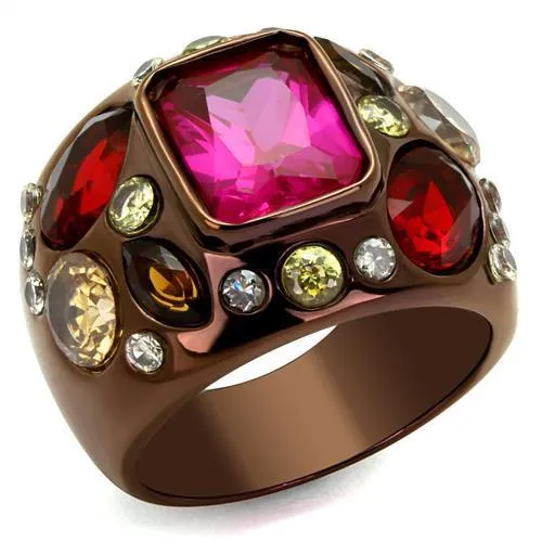 IP Coffee light Stainless Steel Ring with AAA Grade CZ in Ruby for Women Style TK1790LC