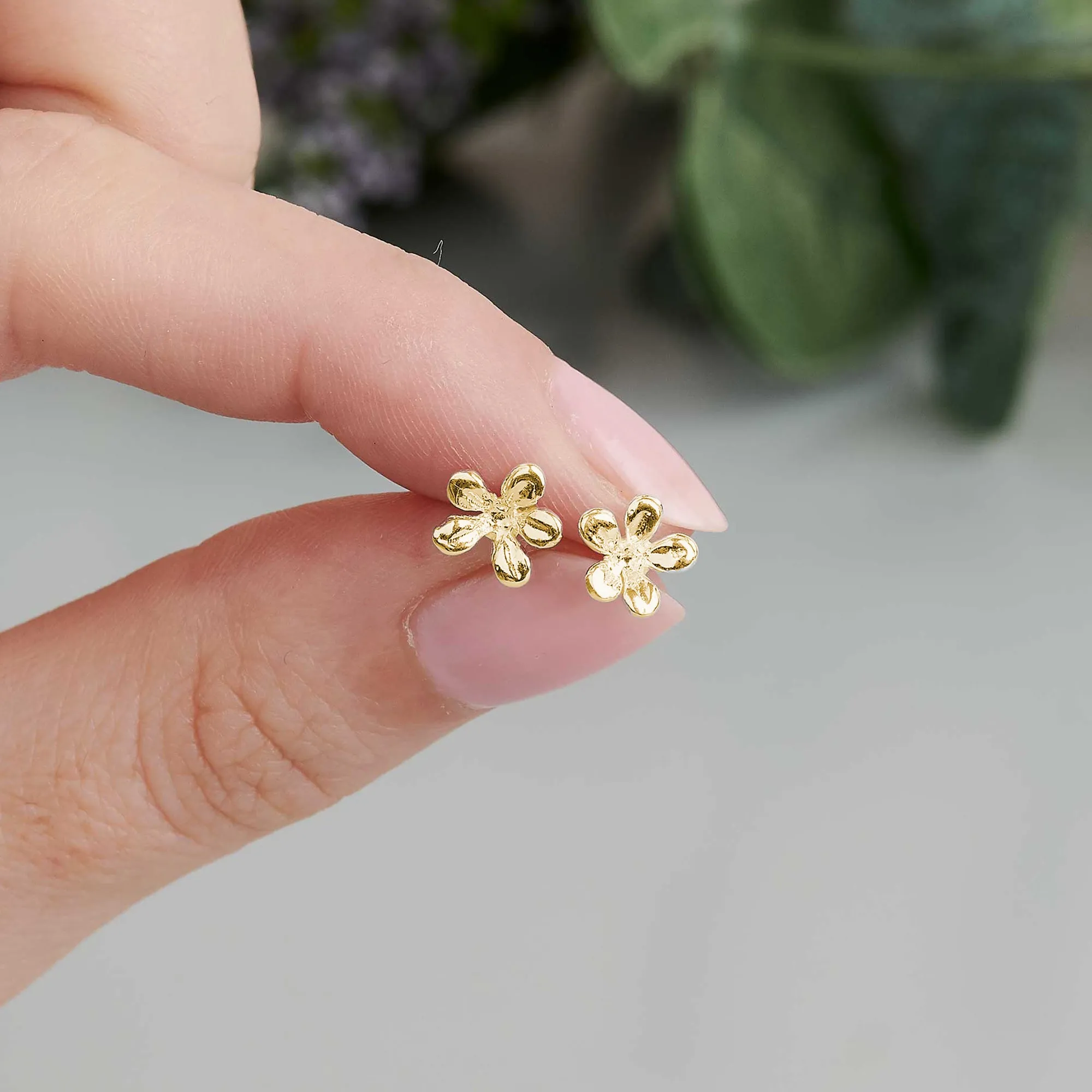 Jasmine Flower Gold Plated Silver Stud Earrings