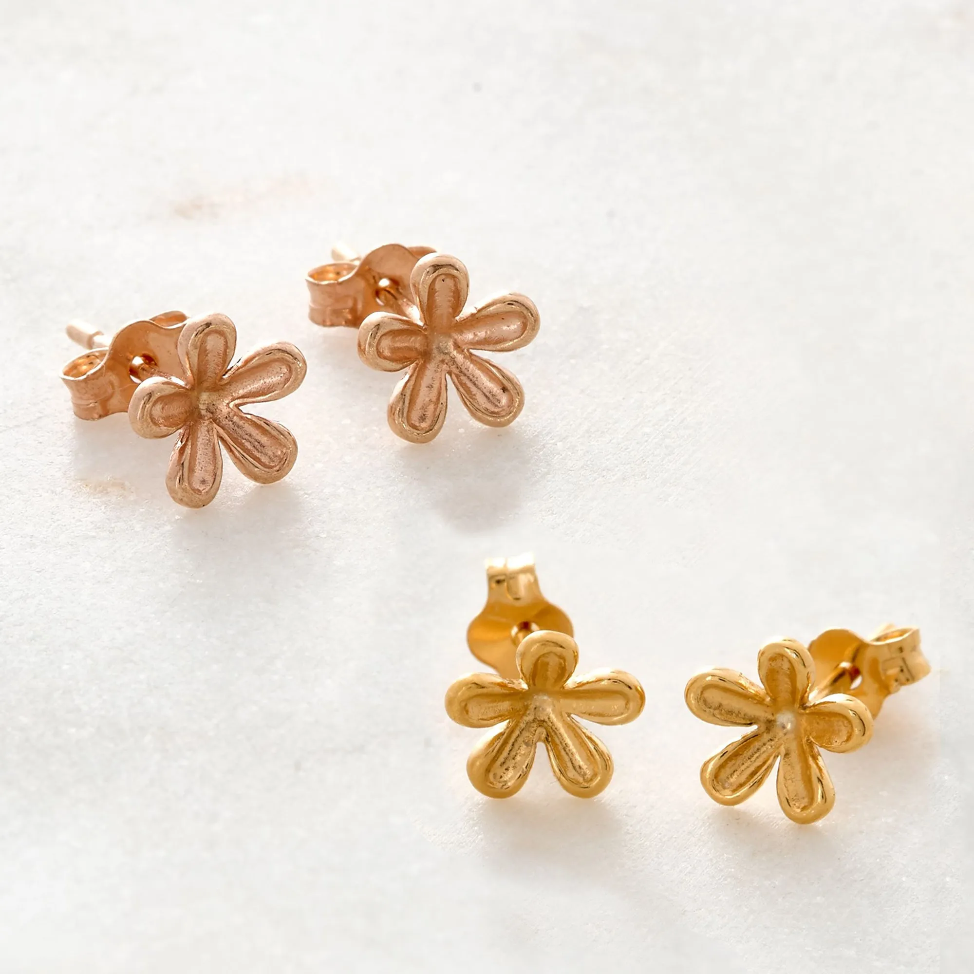 Jasmine Flower Gold Plated Silver Stud Earrings