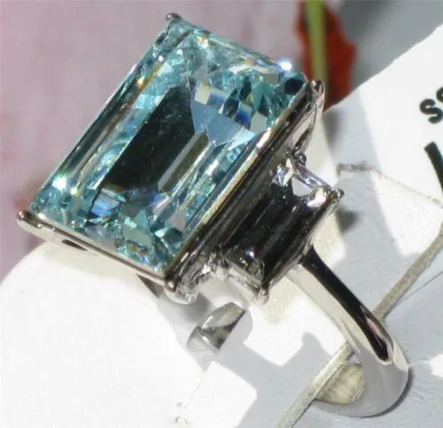 Jewellery Kingdom Cubic Zirconia Emerald Radiant Stainless Steel 14 CT Ladies Topaz Ring (Blue)