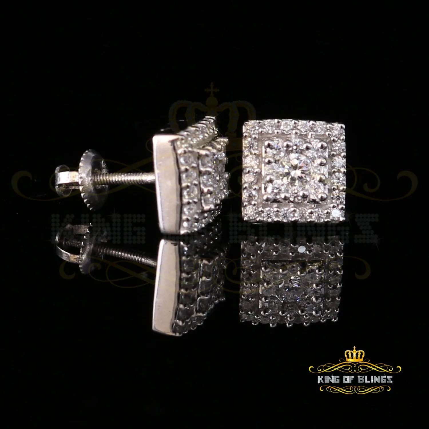 King of Blings- 1.2ct Cubic Zirconia 925 White Sterling Silver Women's Hip Hop Square Earrings