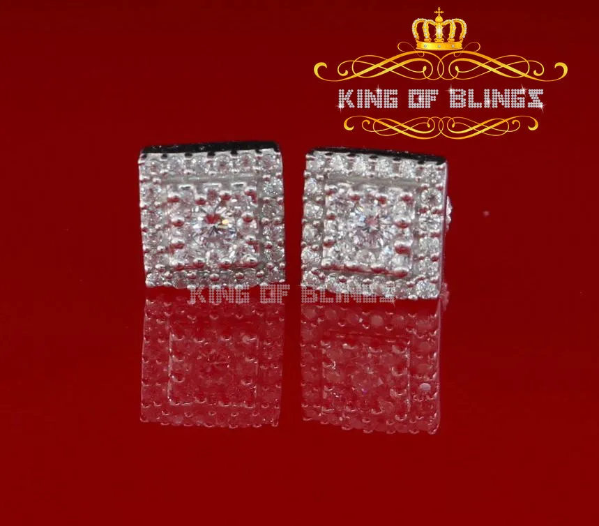 King of Blings- 1.2ct Cubic Zirconia 925 White Sterling Silver Women's Hip Hop Square Earrings