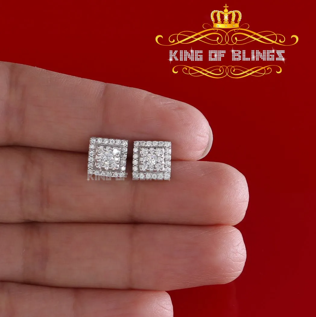 King of Blings- 1.2ct Cubic Zirconia 925 White Sterling Silver Women's Hip Hop Square Earrings