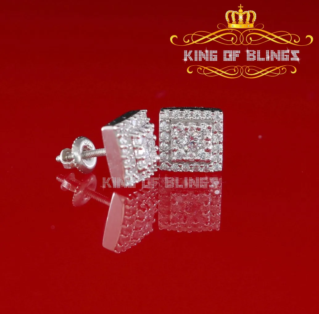 King of Blings- 1.2ct Cubic Zirconia 925 White Sterling Silver Women's Hip Hop Square Earrings