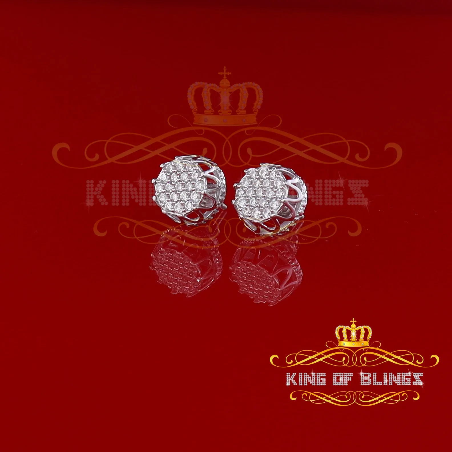 King of Blings- 925 White Silver 1.13ct Cubic Zirconia Women's & Men's Hip Hop Flower Earrings