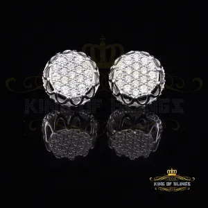 King of Blings- 925 White Silver 1.13ct Cubic Zirconia Women's & Men's Hip Hop Flower Earrings