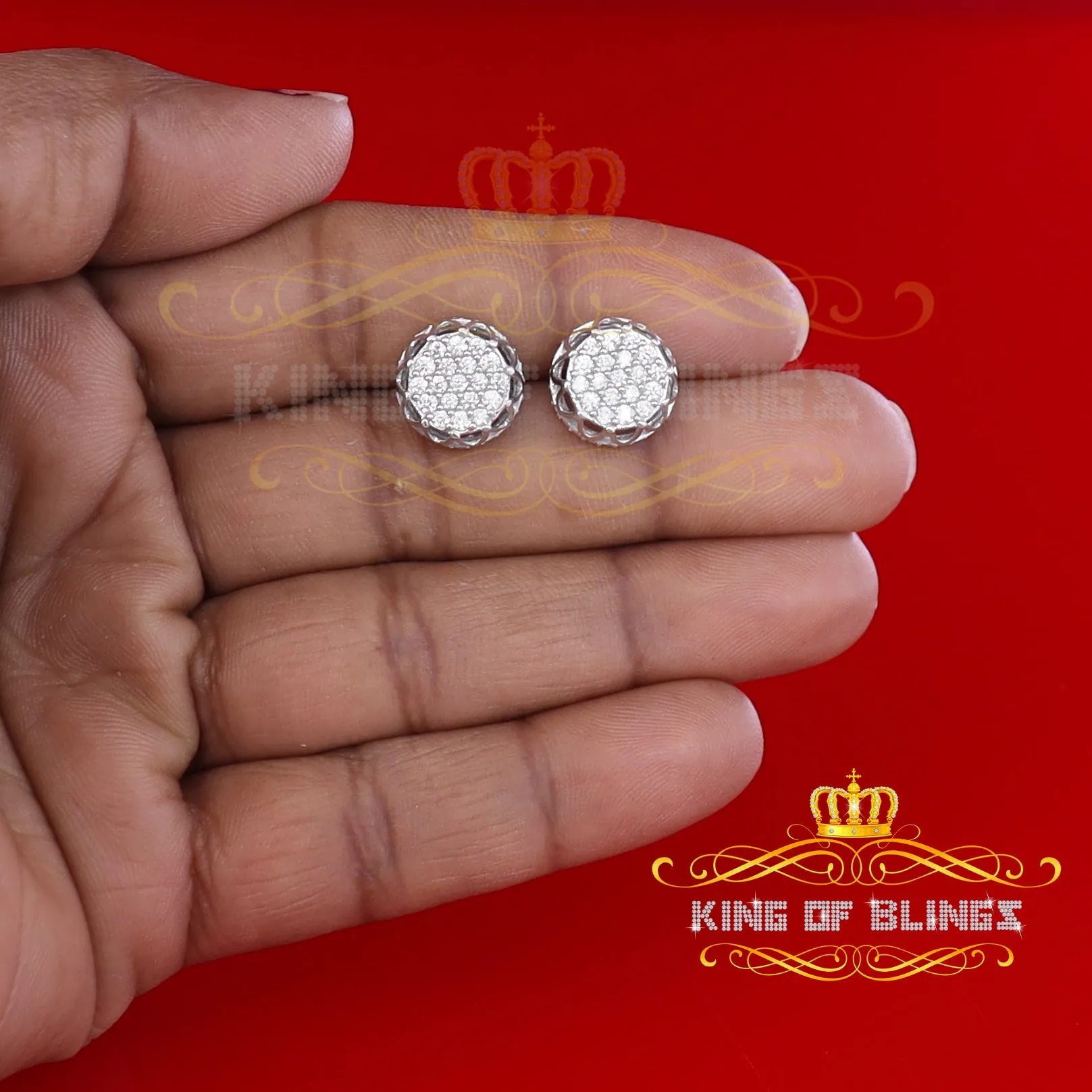 King of Blings- 925 White Silver 1.13ct Cubic Zirconia Women's & Men's Hip Hop Flower Earrings