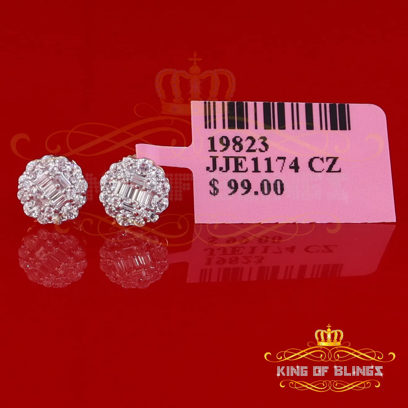 King of Bling's 925 Yellow Sterling Silver 0.74ct Cubic Zirconia Women's Hip Hop Flower Earrings