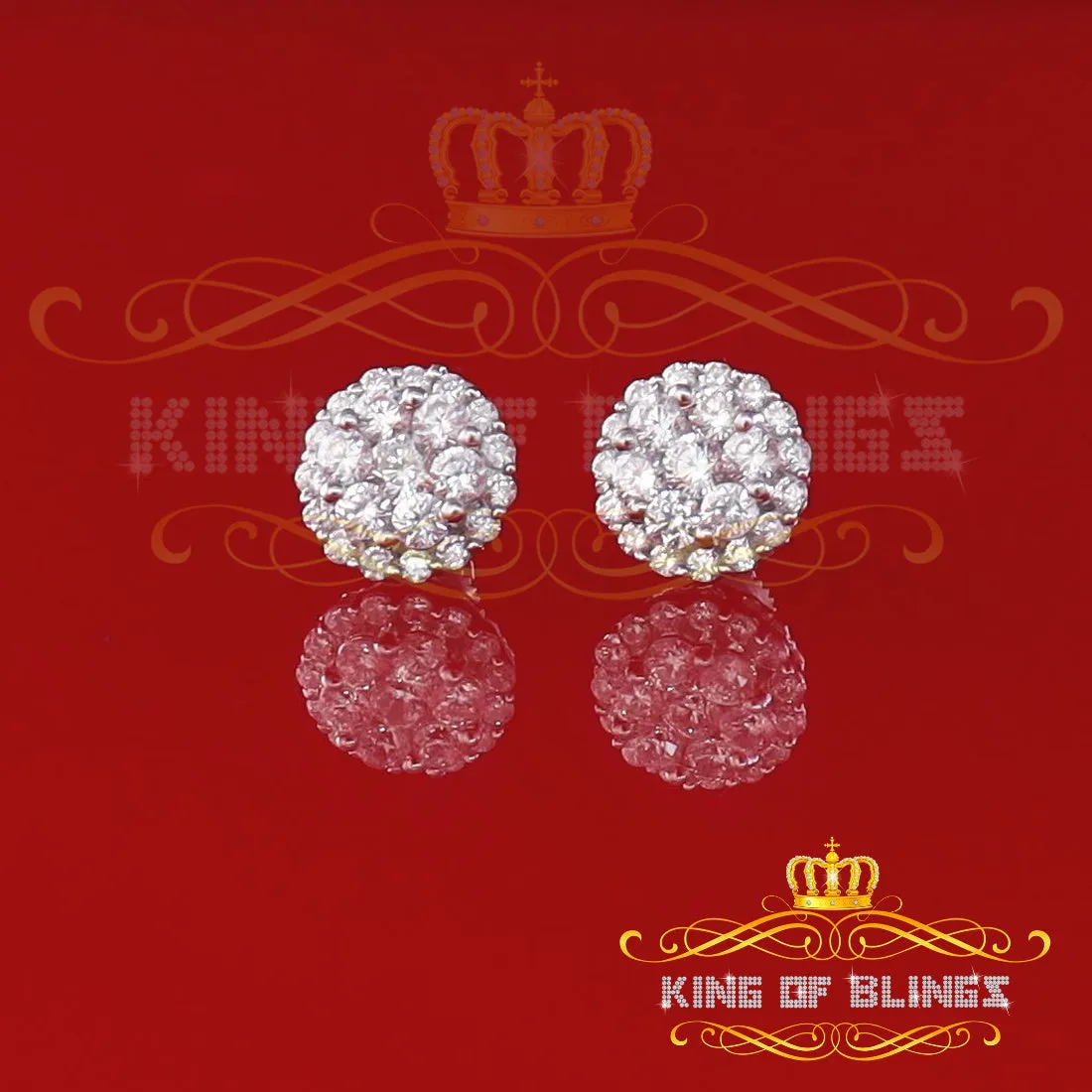 King of Blings- Aretes Para Hombre 925 White Silver 2.45ct Cubic Zirconia Round Women's Earring