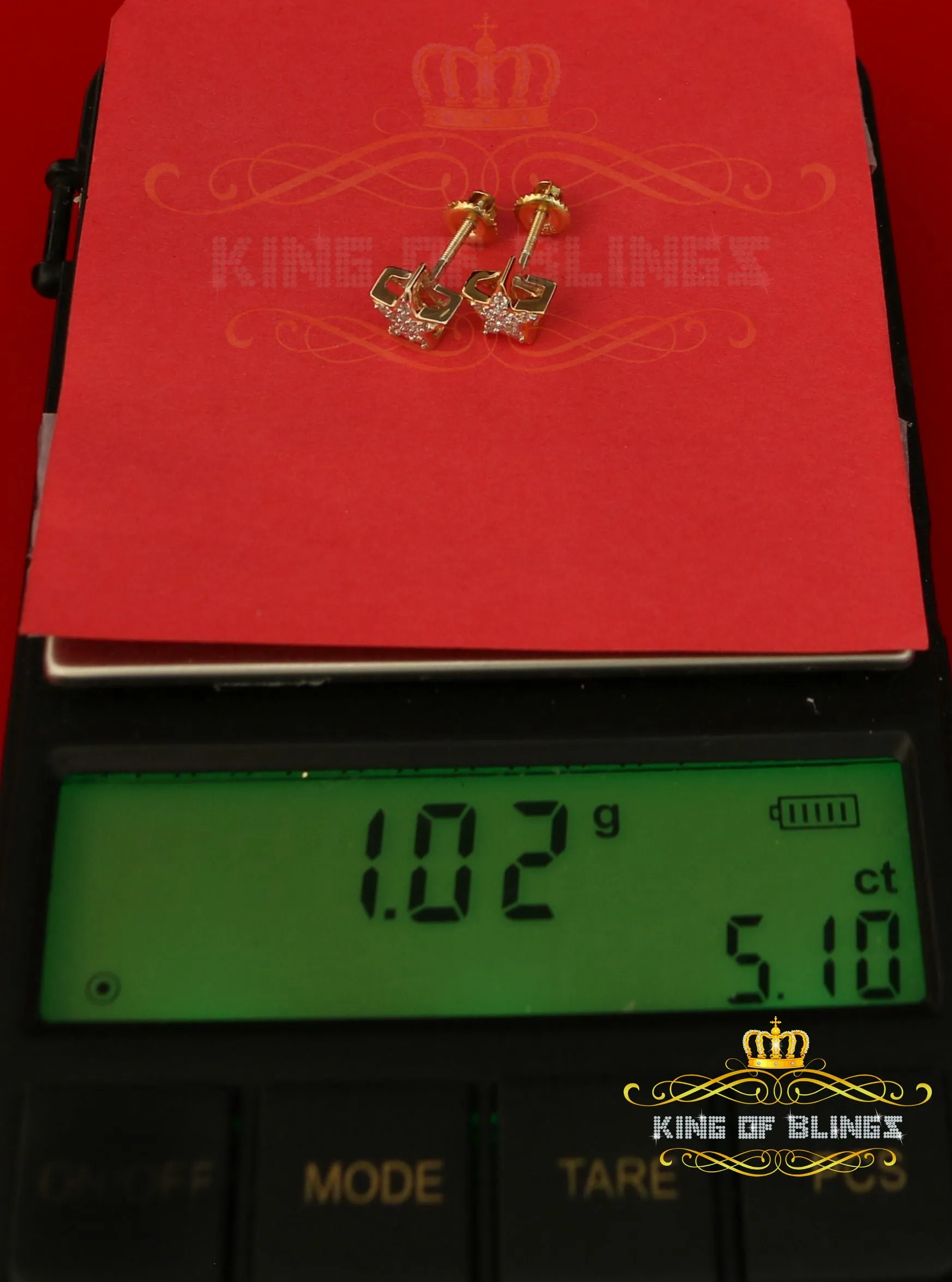 King of Bling's Hip Hop Yellow Silver Screw 0.22ct Cubic Zirconia Women's & Men's Star Earrings