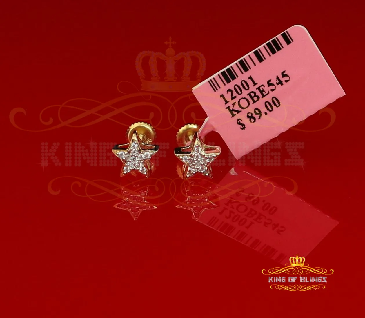 King of Bling's Hip Hop Yellow Silver Screw 0.22ct Cubic Zirconia Women's & Men's Star Earrings