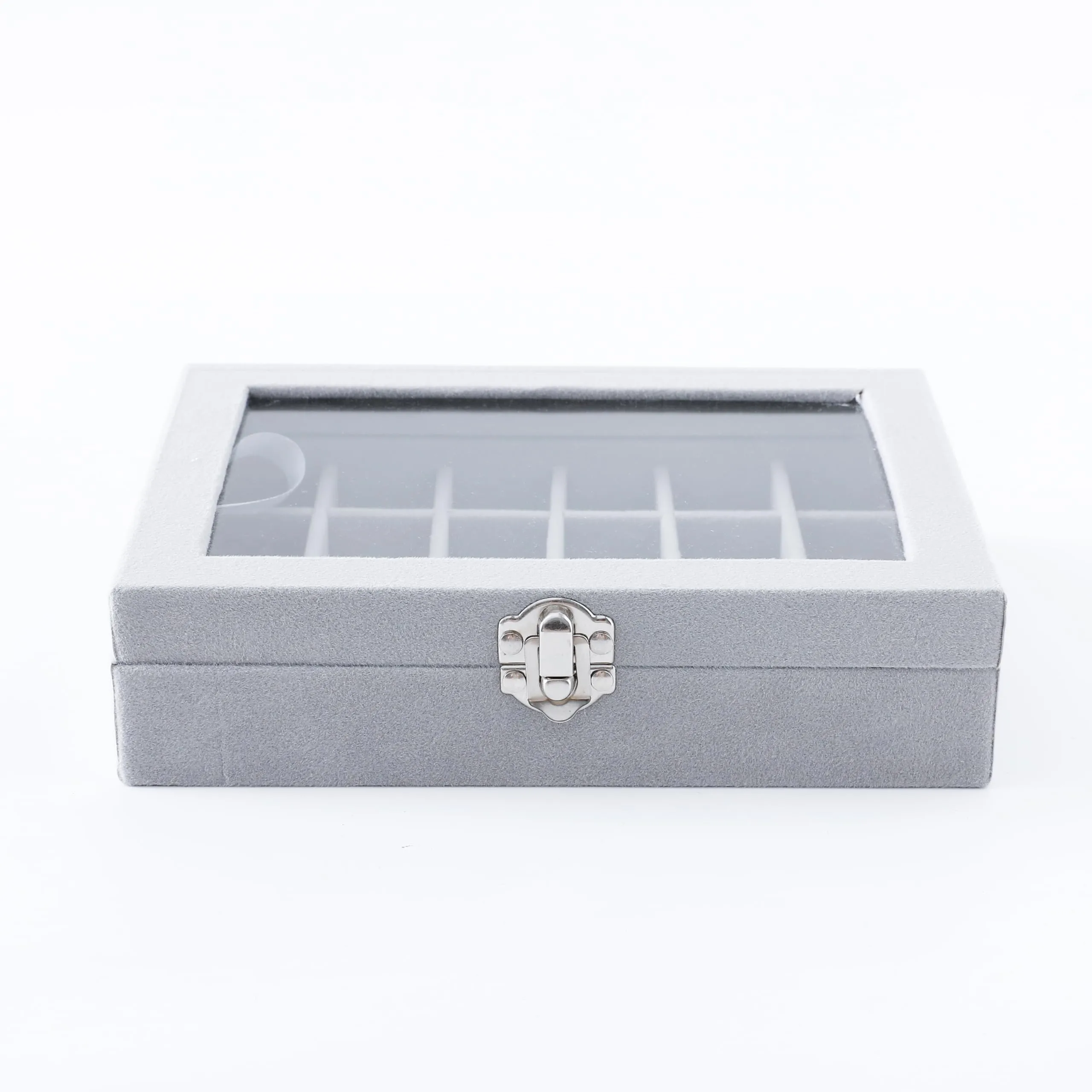 Kuber Industries 24 Grids Velvet Jewelry Box Organizer | Jewelry Storage Box | Jewelry Organizer | Showcase Holder Dresser Organizer for Earring Necklace Bracelet Ring | Pack of 4 | YBLG03 | Grey