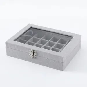 Kuber Industries 24 Grids Velvet Jewelry Box Organizer | Jewelry Storage Box | Jewelry Organizer | Showcase Holder Dresser Organizer for Earring Necklace Bracelet Ring | Pack of 4 | YBLG03 | Grey