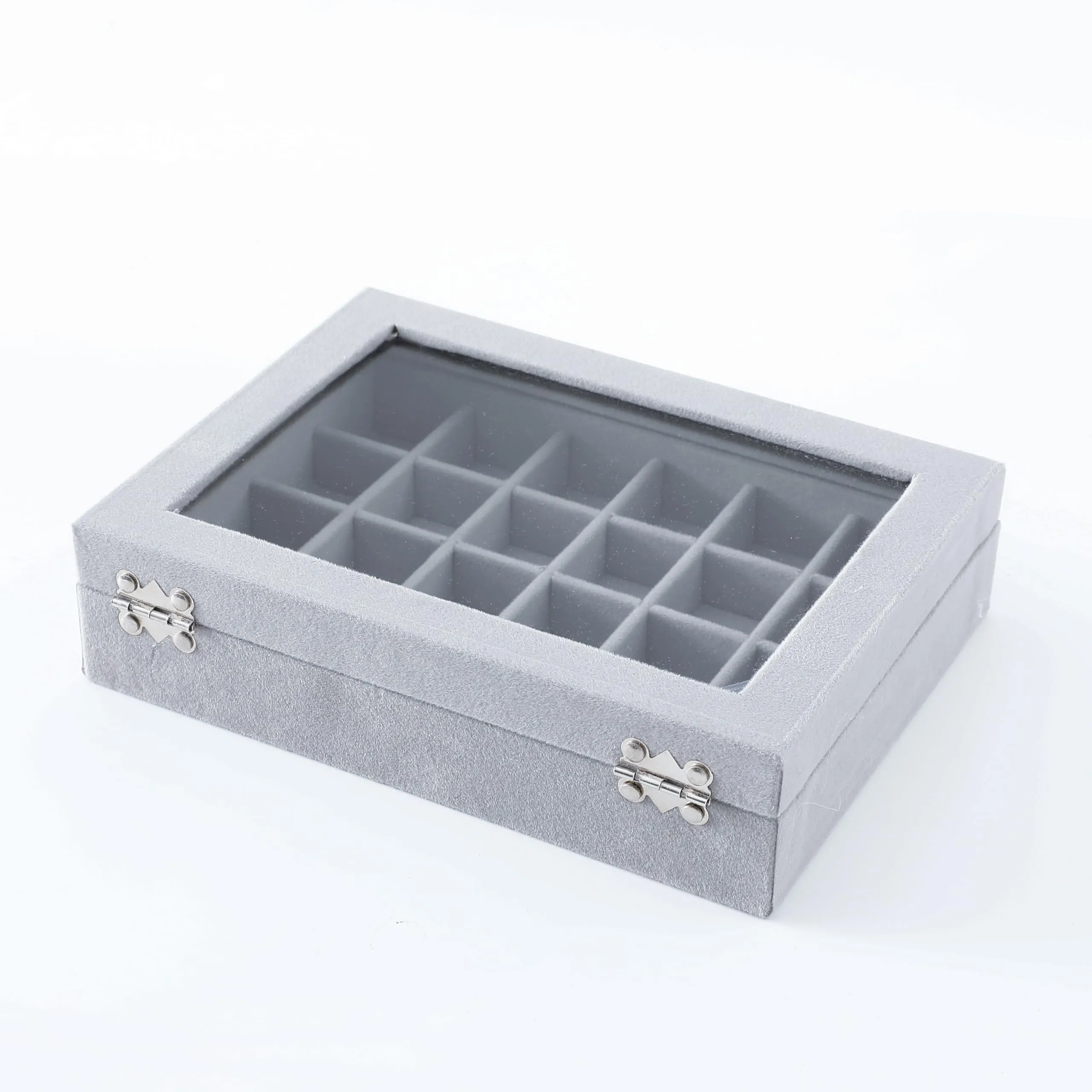 Kuber Industries 24 Grids Velvet Jewelry Box Organizer | Jewelry Storage Box | Jewelry Organizer | Showcase Holder Dresser Organizer for Earring Necklace Bracelet Ring | Pack of 4 | YBLG03 | Grey