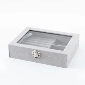 Kuber Industries Pack of 2 Velvet Jewelry Box Organizer | Jewelry Storage Box | Jewelry Organizer | Showcase Holder Dresser Organizer for Earring Necklace Bracelet Ring | YXX-015 | Grey