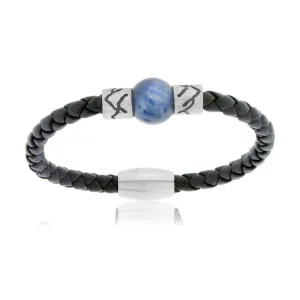 Kyanite & Mountain Bead on Woven Leather Sterling Silver Bracelet