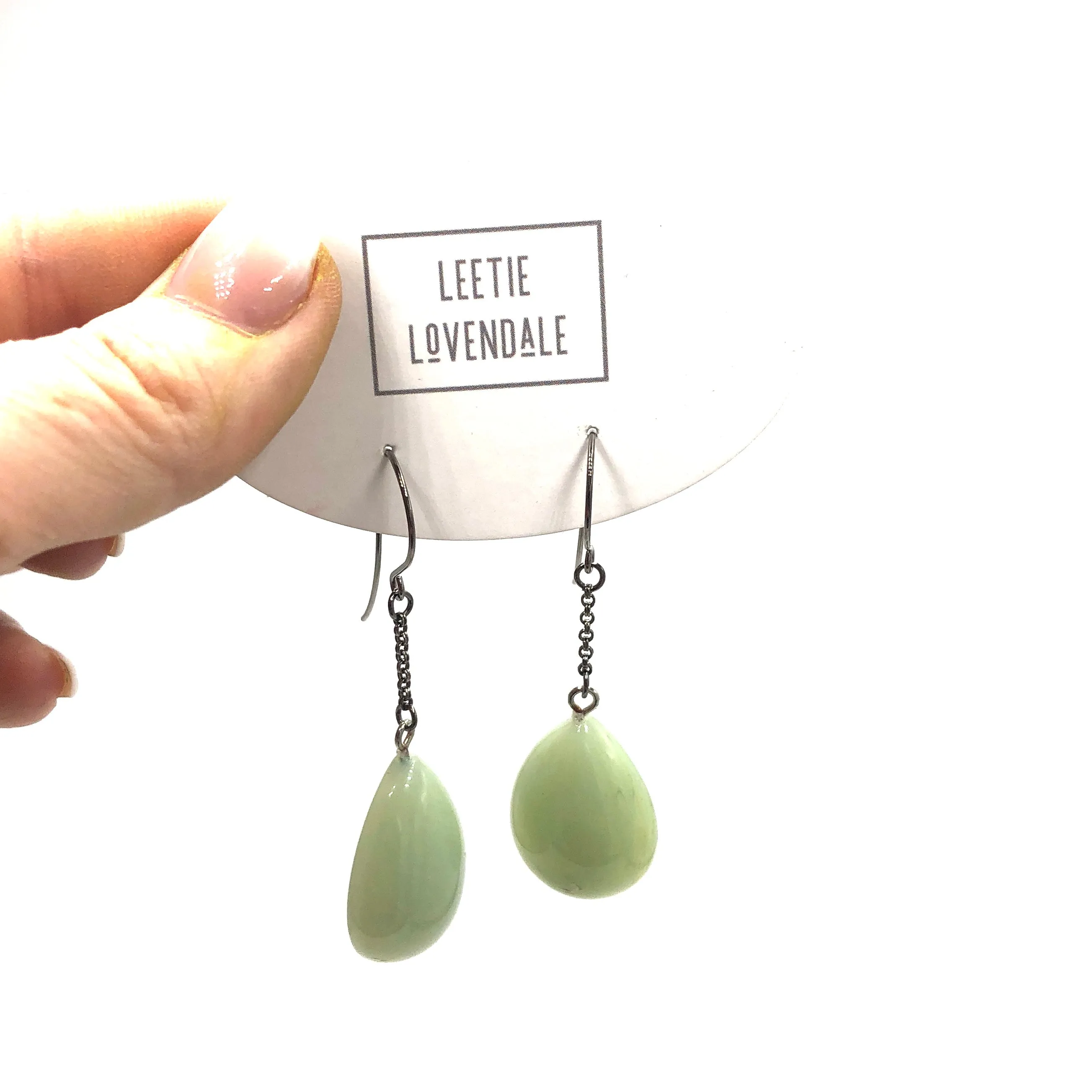 Light Jade Green Pear Chain Earrings