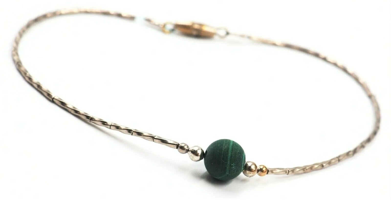 Malachite & Sterling Silver Bracelet Fine Gemstone Jewellery Length: 23cm