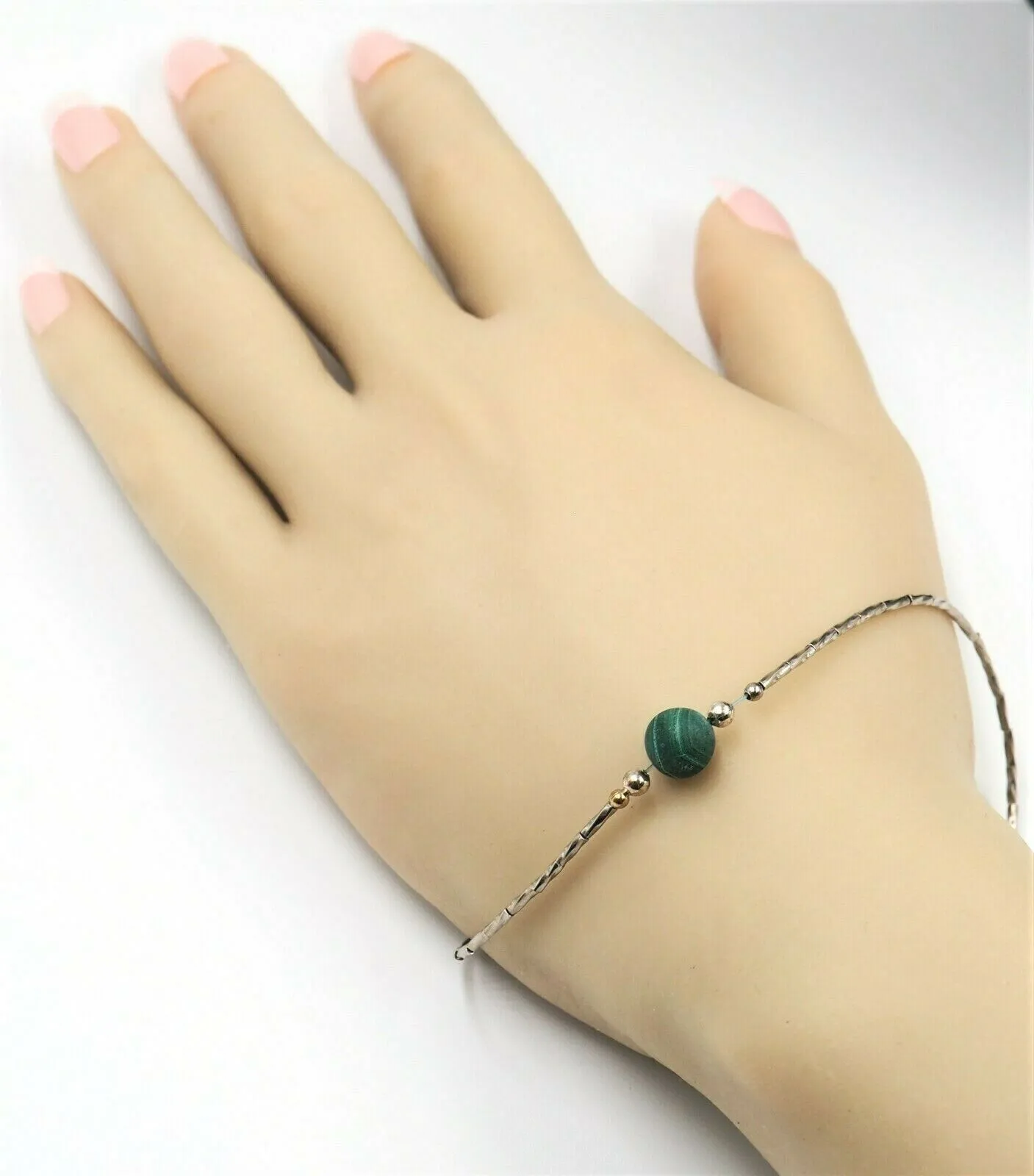 Malachite & Sterling Silver Bracelet Fine Gemstone Jewellery Length: 23cm