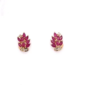 Marquise Ruby and Diamond accent Earrings 14kt Yellow Gold