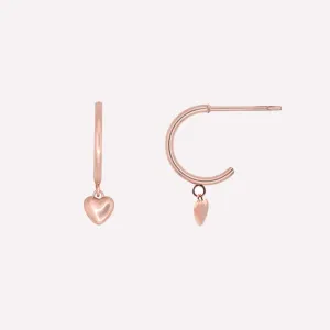 MINI HEART HUGGIE HOOP EARRINGS IN ROSE GOLD