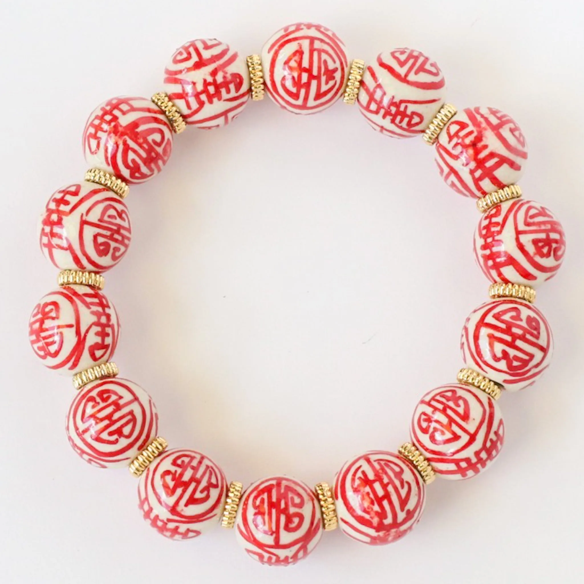 Mint Green & White Chinoiserie Porcelain Beaded Bracelet, Grandmillenial Style