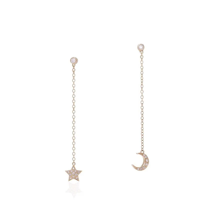 Mismatched Moon and Star Dangle Earrings