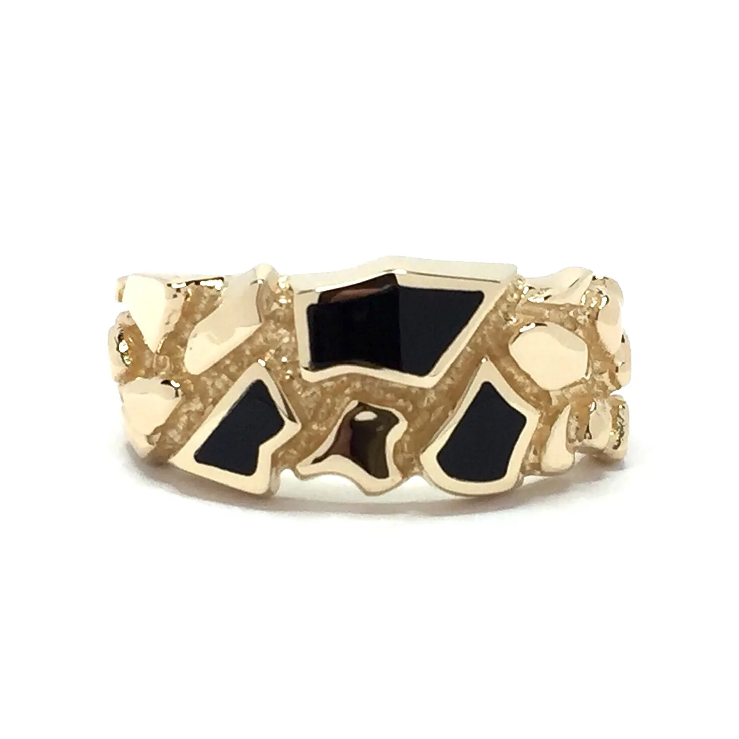 Onyx Ring Nugget Style 3 Section Inlaid Design Band