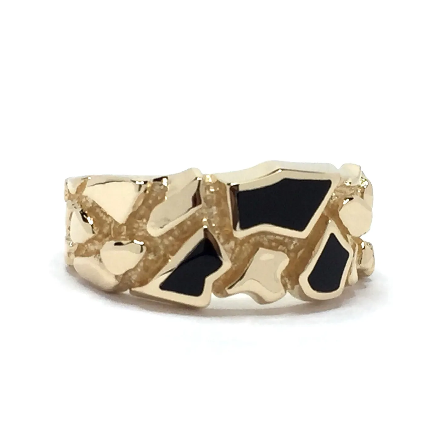 Onyx Ring Nugget Style 3 Section Inlaid Design Band