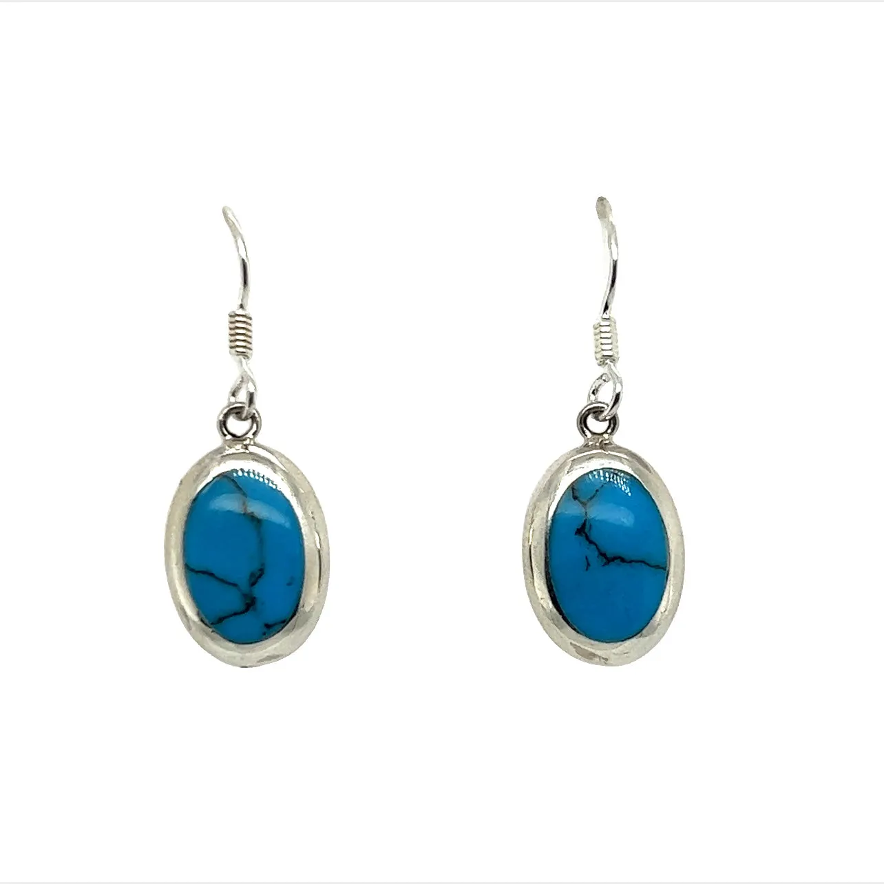 P257 Blue Oval Stone Hook Earrings