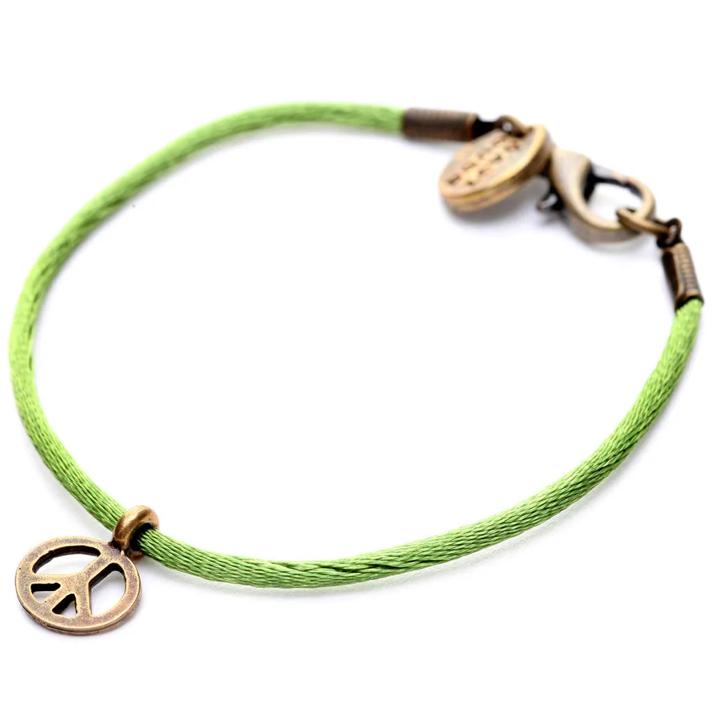 Peace Symbol Charm Satin Cord Bracelet