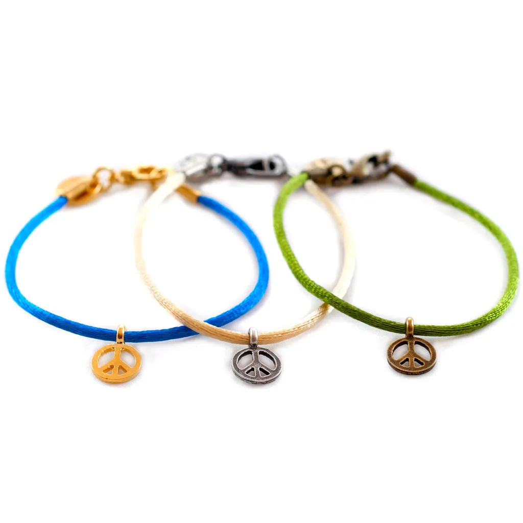 Peace Symbol Charm Satin Cord Bracelet