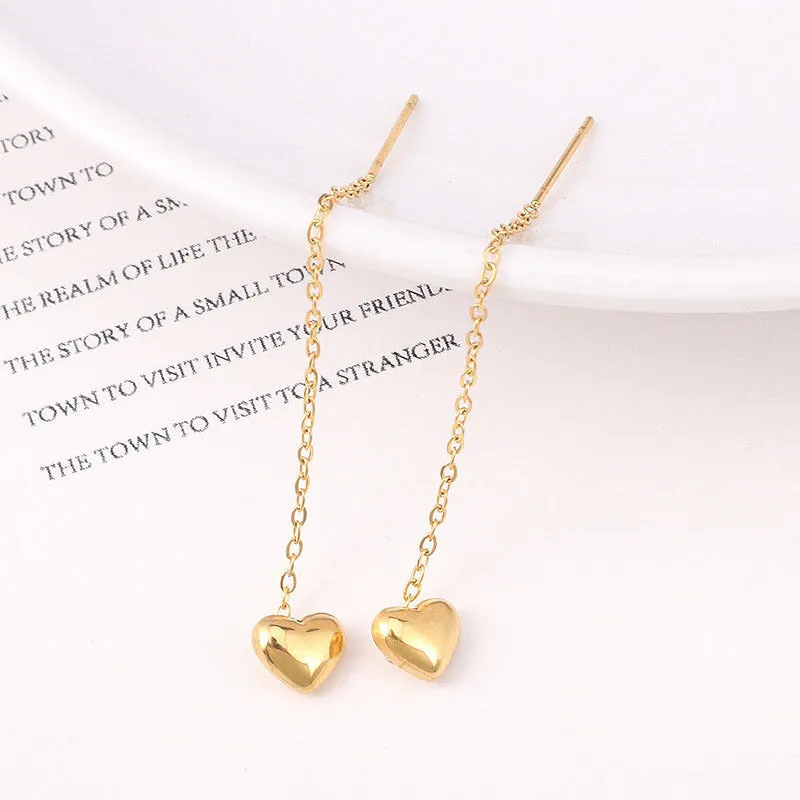 Peach Heart Ear Line Titanium Steel Stud Earrings Women