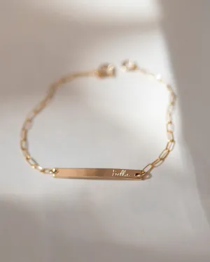 Personalized Dainty Bar Bracelet on Paper clip chain