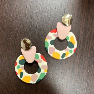 Pink and Multicolor Clay Earrings