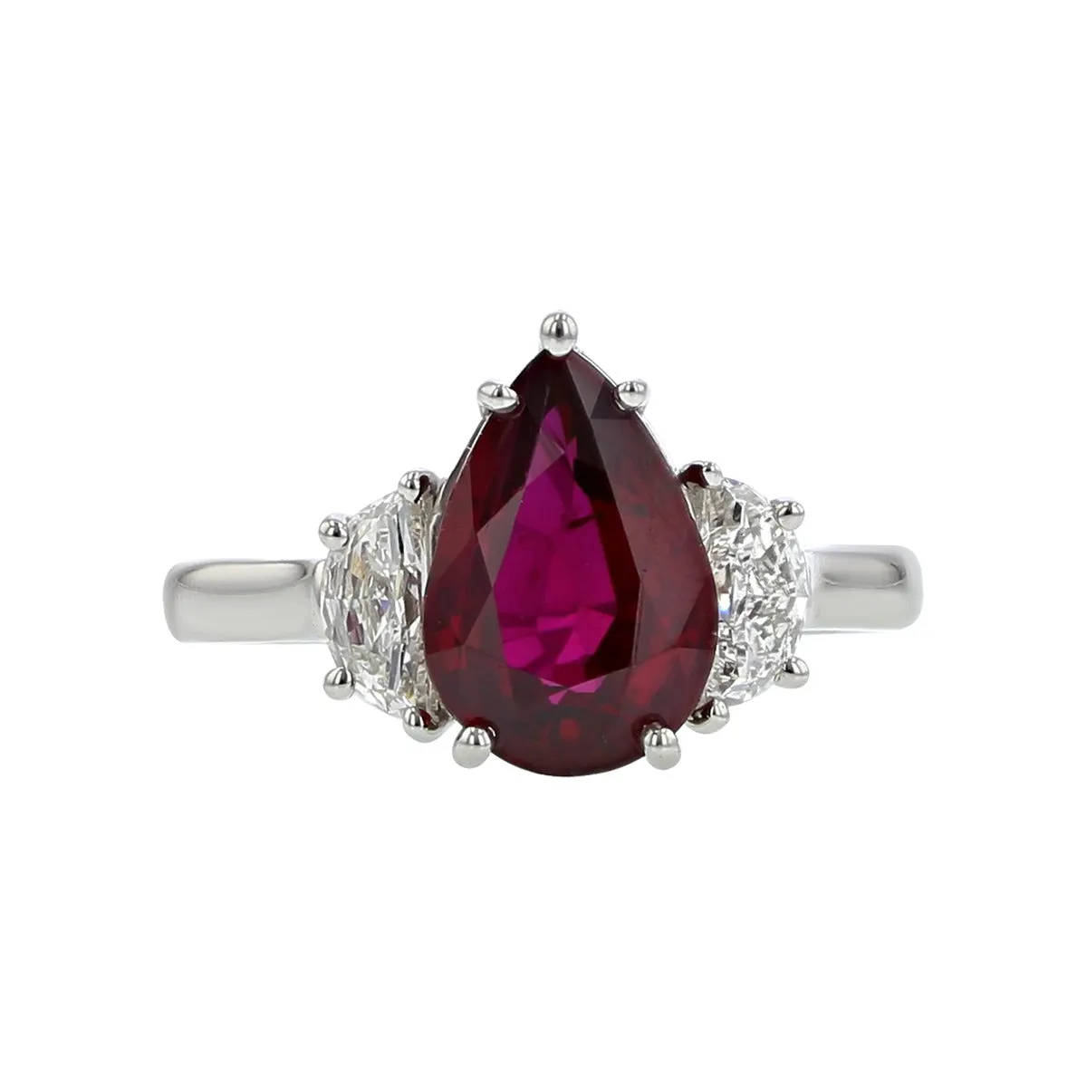 Platinum Thailand Ruby and Diamond 3-Stone Ring