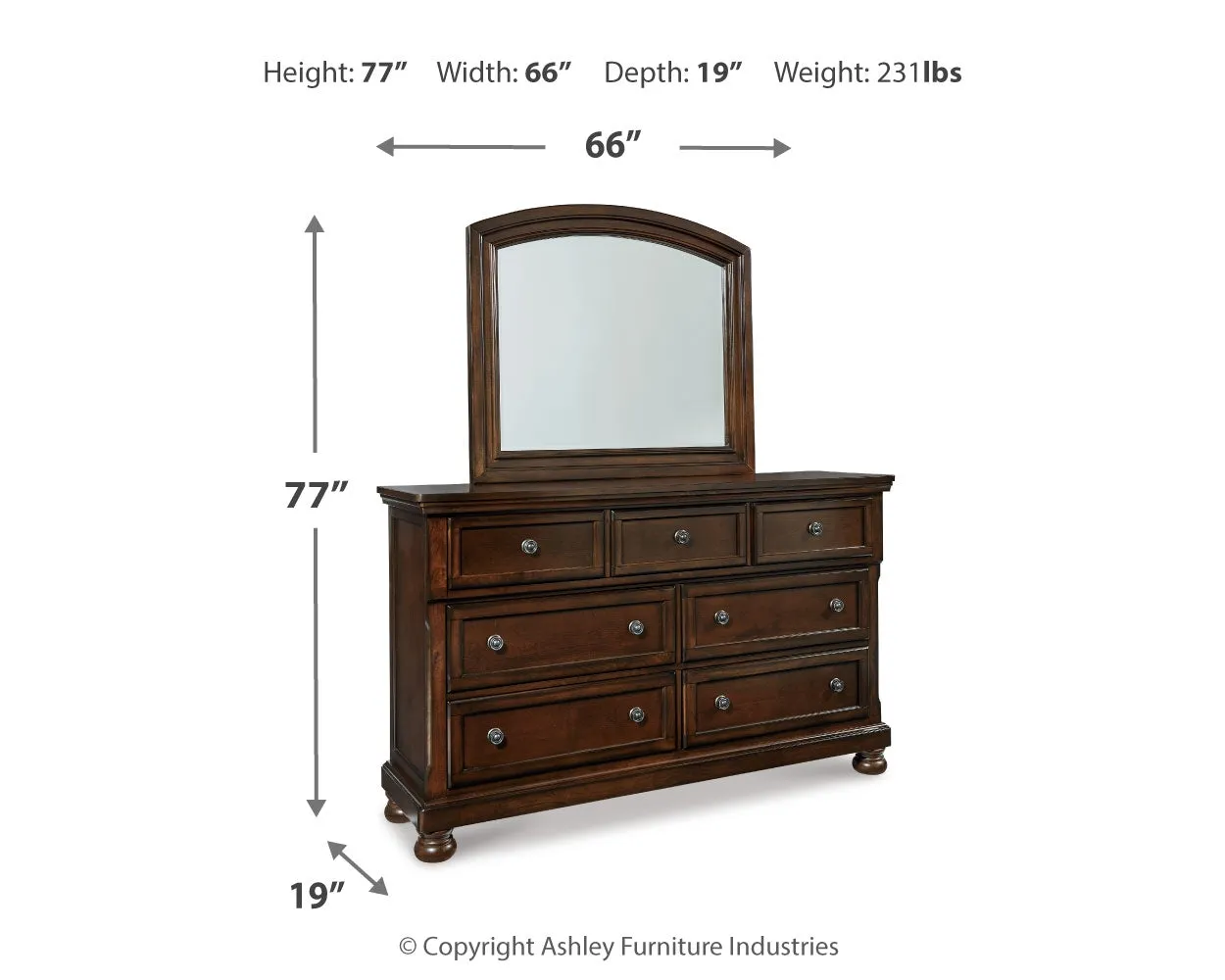 Porter California King Panel Bed with Mirrored Dresser and Chest