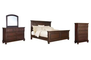 Porter California King Panel Bed with Mirrored Dresser and Chest