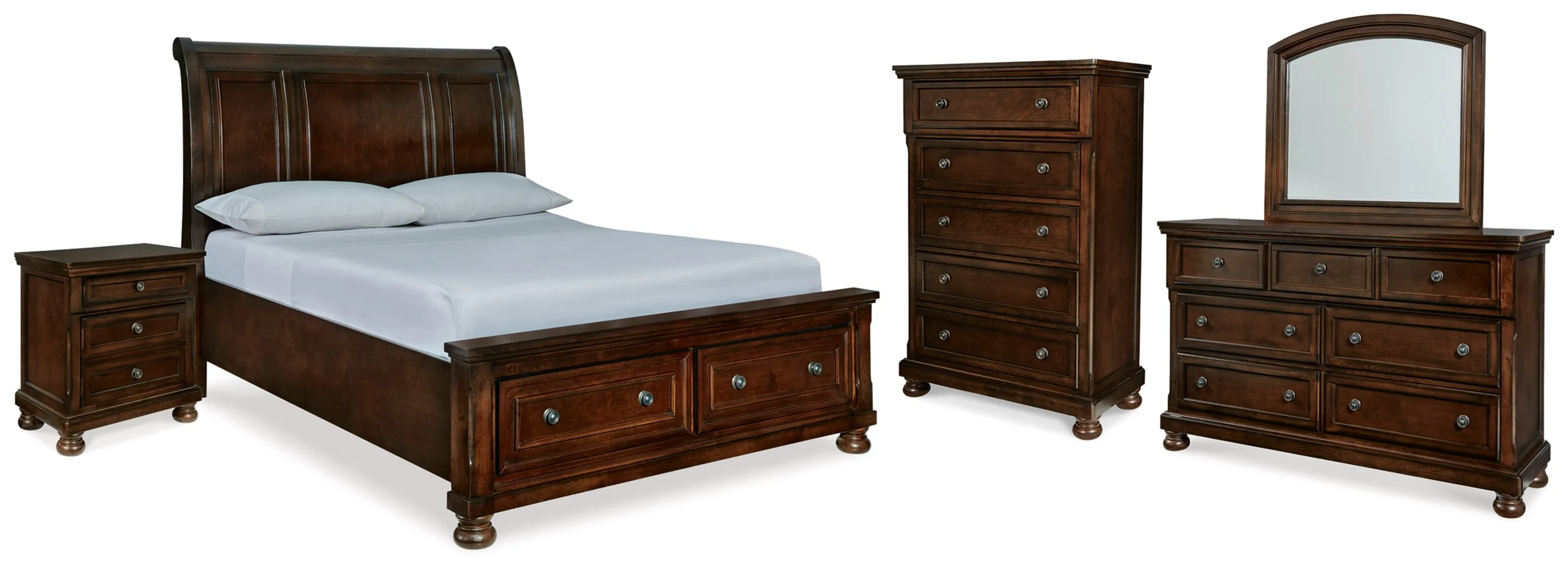 Porter Queen Sleigh Bed with Mirrored Dresser, Chest and Nightstand