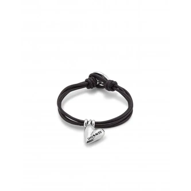 Pretty Love Leather Small Silver Plated Heart Bracelet PUL2403MARMTL