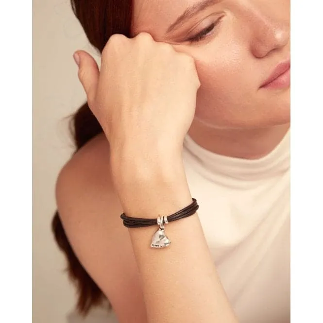 Pretty Love Leather Small Silver Plated Heart Bracelet PUL2403MARMTL