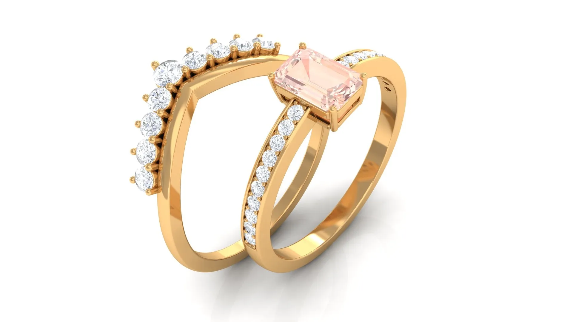 Real Morganite and Diamond Stackable Ring Set