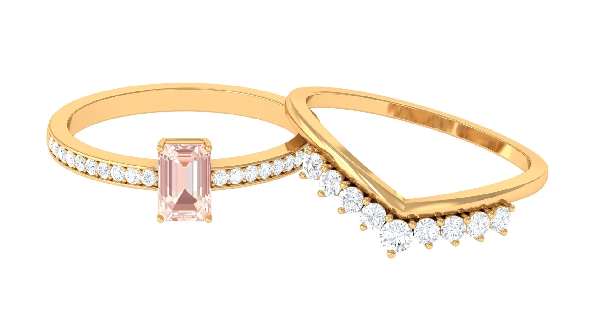 Real Morganite and Diamond Stackable Ring Set