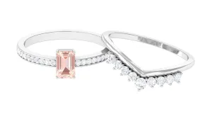 Real Morganite and Diamond Stackable Ring Set