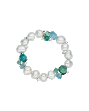 Rockpool Pebble Pearl Bracelet | 10mm Keshi Pearls, Aquamarines, and Platinum