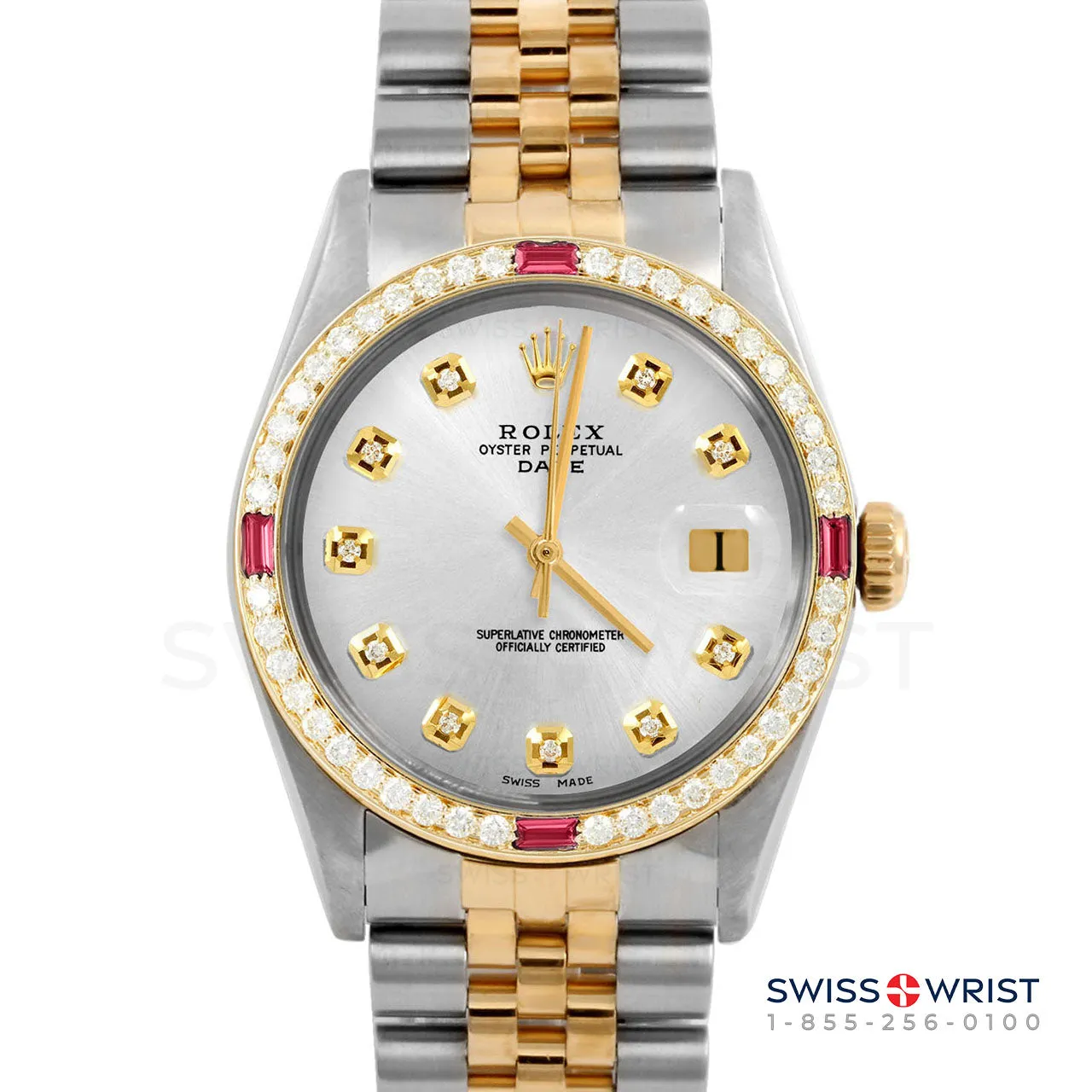 Rolex Date 34mm | 1500-TT-SLV-DIA-AM-4RBY-JBL