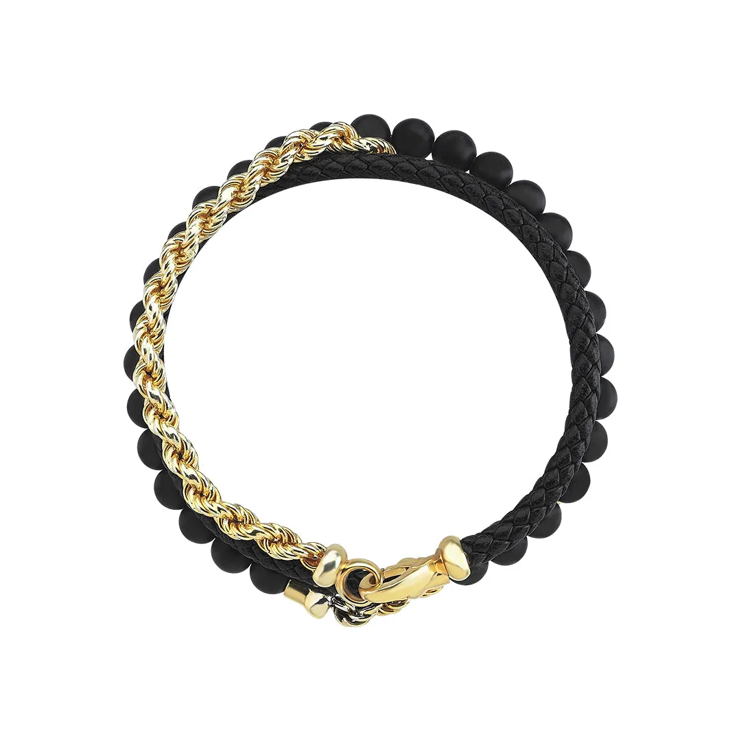 Rope Chain Leather & Beaded Wrap Bracelet in Gold